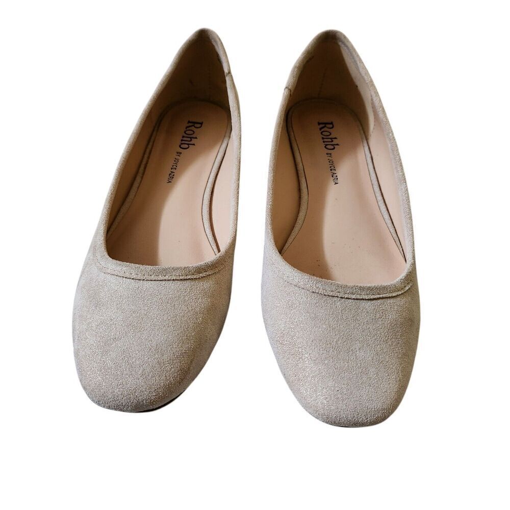 Rohb By Joyce Azria Ballet Flats 7.5 Cream Slip-On Shoes Flocked Outsole‎